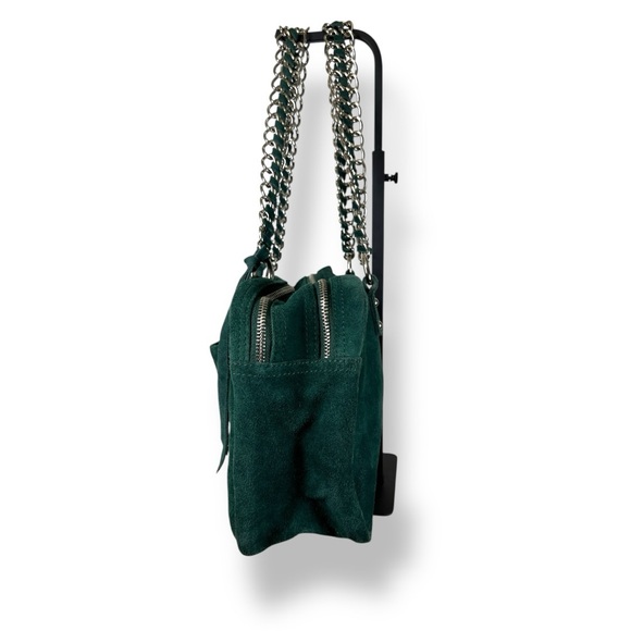 Green Suede Shoulder Bag | Y2K Silver | Soft Suede Leather - Picture 4 of 7